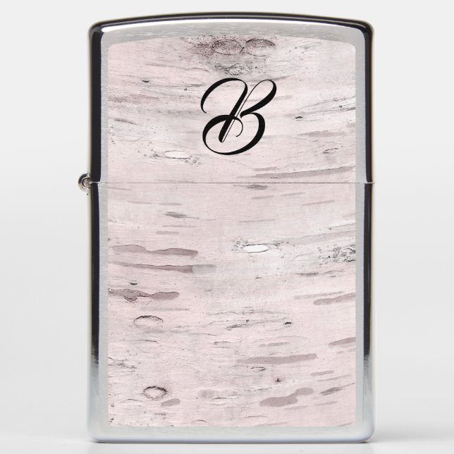 White Birch Tree Wood Rustic Farmhouse Monogram Zippo Lighter (Front)