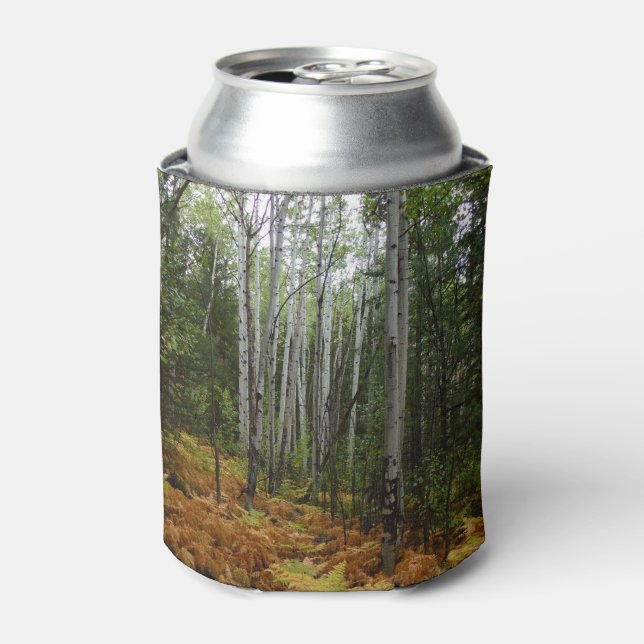 White Birch Trees and Fall Ferns at Rocky Mountain Can Cooler (Can Front)
