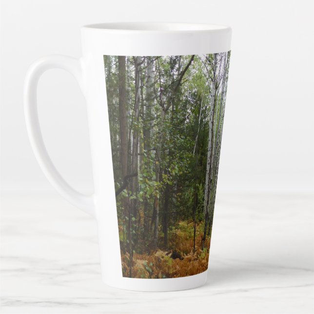 White Birch Trees and Fall Ferns at Rocky Mountain Latte Mug (Left)
