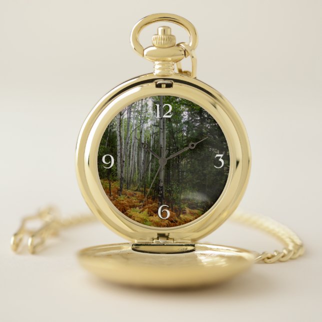 White Birch Trees and Fall Ferns at Rocky Mountain Pocket Watch (Inside)
