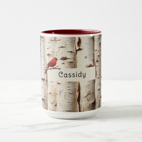 White Birch Trees Beautiful Cardinal Bird Mug