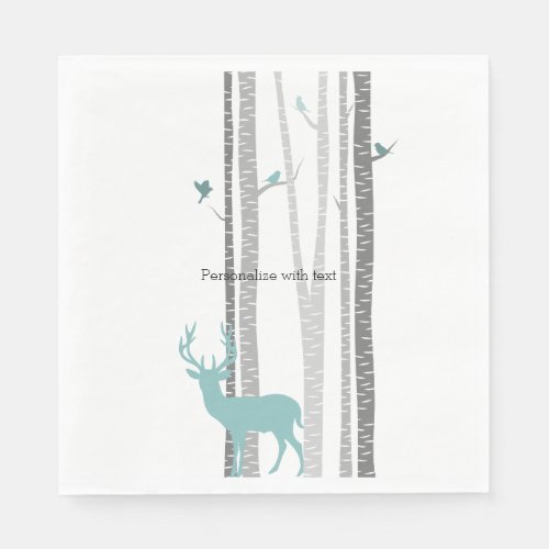 White Birch Trees with Deer and Birds Paper Napkins