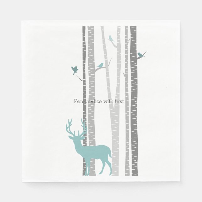 White Birch Trees with Deer and Birds Paper Napkins (Front)