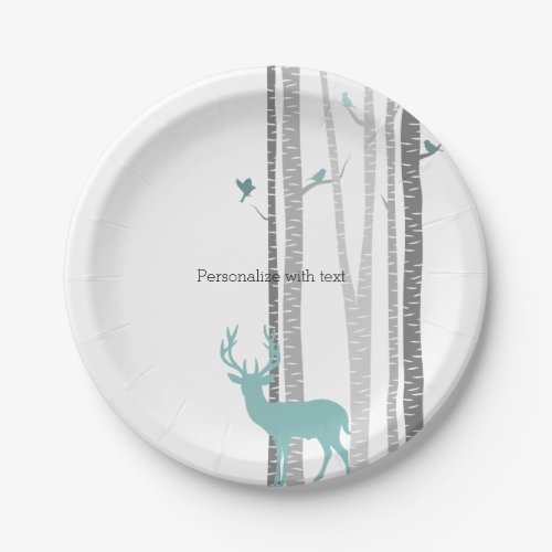 White Birch Trees with Deer and Birds Party Plate