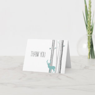 White Birch Trees with Deer and Birds Thank you Card