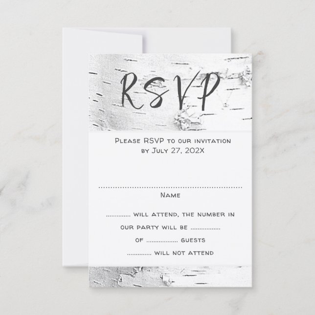 White Birch Wedding RSVP Guest Count Enclosure (Front)