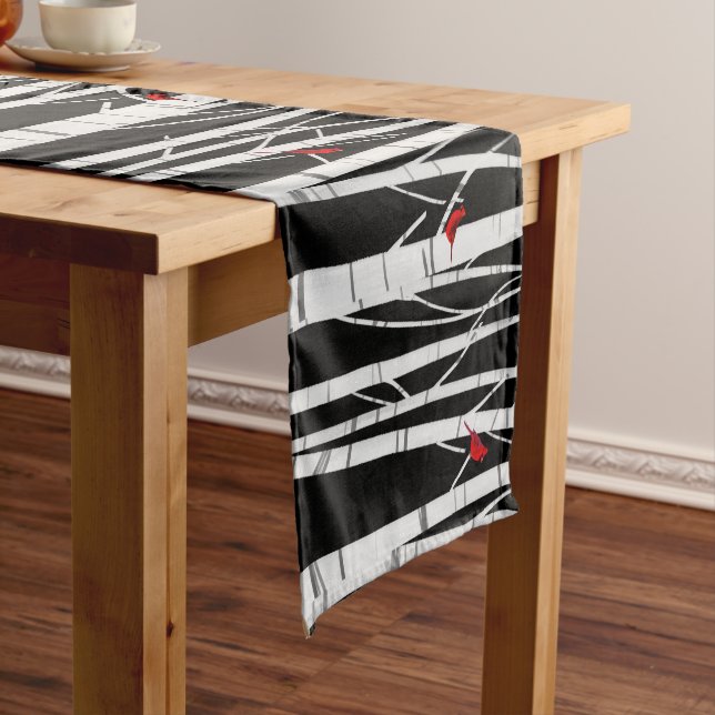 White Birch With Cardinals Short Table Runner (In Situ)