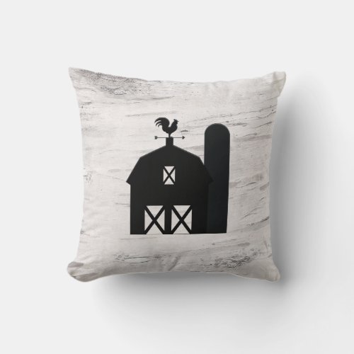 White Birch Wood Rustic Farmhouse Black Barn Throw Pillow