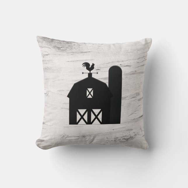 White Birch Wood Rustic Farmhouse Black Barn Throw Pillow (Front)