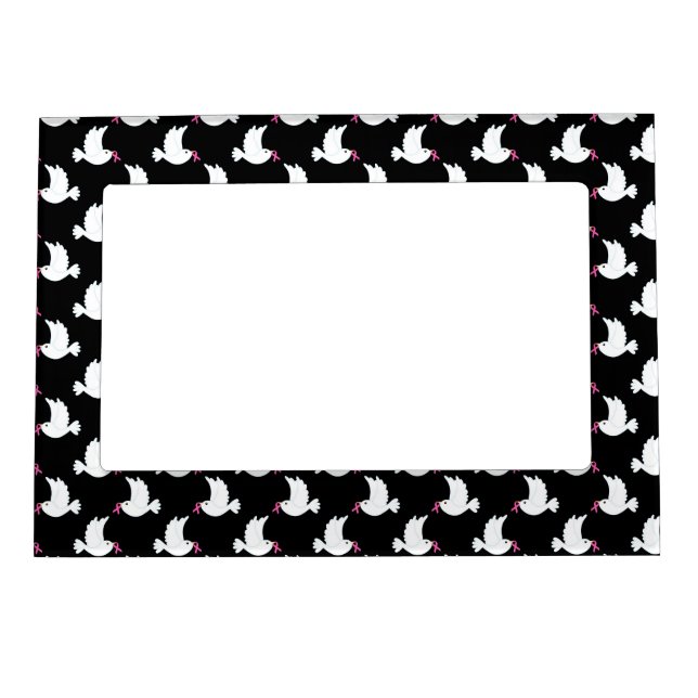 White Bird Breast Cancer Awareness Pattern Magnetic Frame (Front)