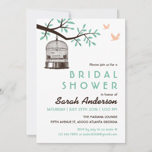 White Bird Cage Rustic Bridal Shower Invitation