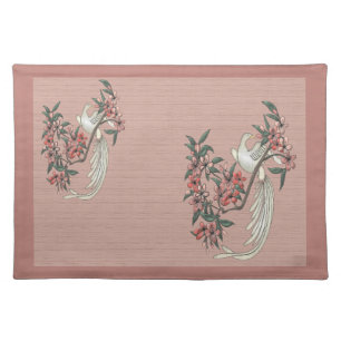 White Bird - Cherry Blossom Peach Cloth Placemat