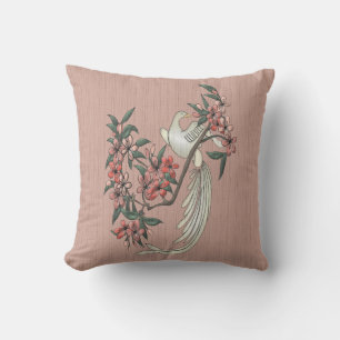 White Bird - Cherry Blossoms on Peach Throw Pillow