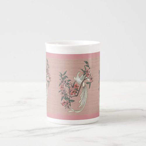 White Bird _ Cherry Blossoms Peach Bone China Mug