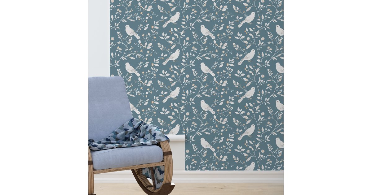 White Bird Dusty Blue pattern Wallpaper | Zazzle
