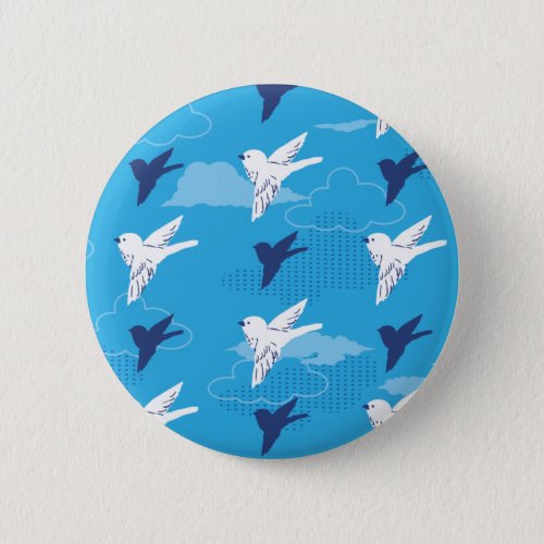 White Bird Fly in the Blue Sky Pattern Button