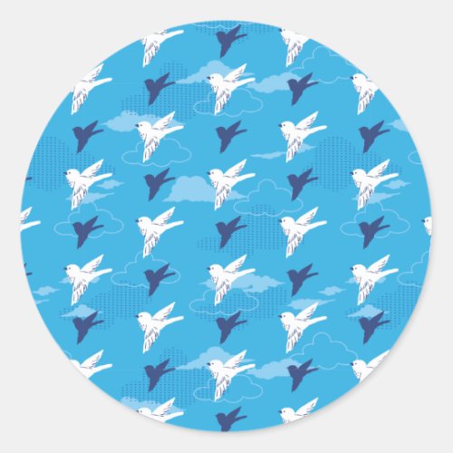 White Bird Fly in the Blue Sky Pattern Classic Round Sticker