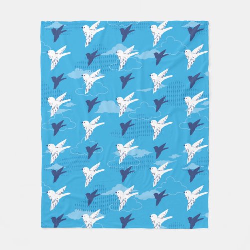 White Bird Fly in the Blue Sky Pattern Fleece Blanket