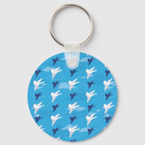 White Bird Fly in the Blue Sky Pattern Keychain