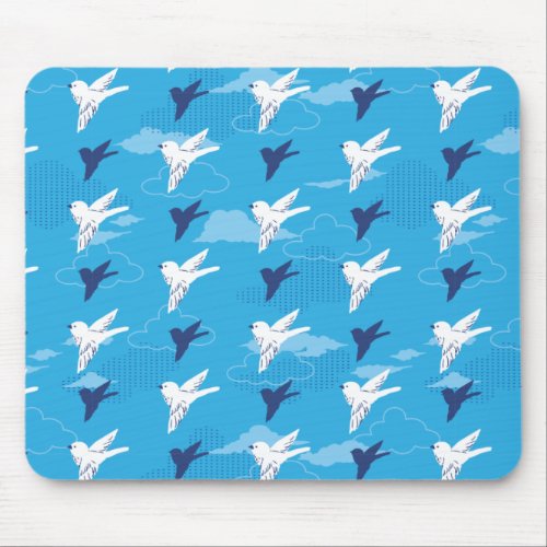 White Bird Fly in the Blue Sky Pattern Mouse Pad