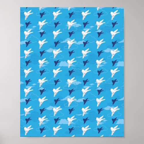 White Bird Fly in the Blue Sky Pattern Poster