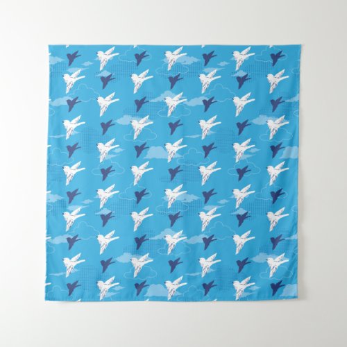 White Bird Fly in the Blue Sky Pattern Tapestry