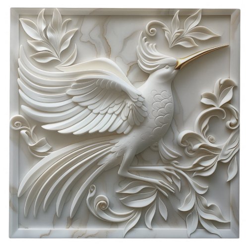 White Bird Gold Beak Art Deco 3d Effect Ceramic Tile