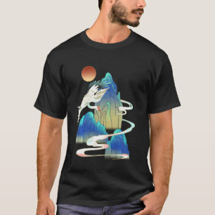 White Bird Snow Crane Sunset Chinese Painting Shan T-Shirt