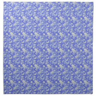 White Birds and Flowers on Blue Cloth Napkin