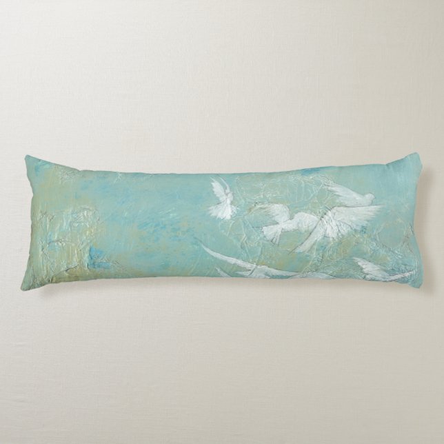 White Birds Flying Through Blue Sky Body Pillow (Front)