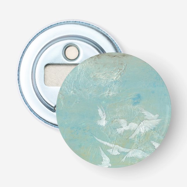 White Birds Flying Through Blue Sky Bottle Opener (Front)
