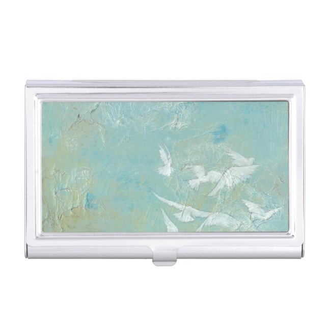 White Birds Flying Through Blue Sky Case For Business Cards (Front)