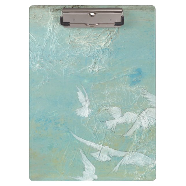 White Birds Flying Through Blue Sky Clipboard (Front)