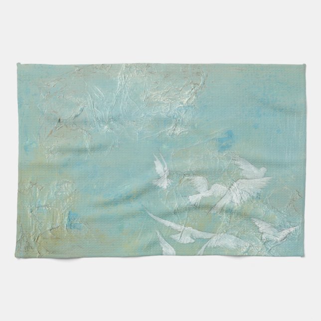 White Birds Flying Through Blue Sky Kitchen Towel (Horizontal)