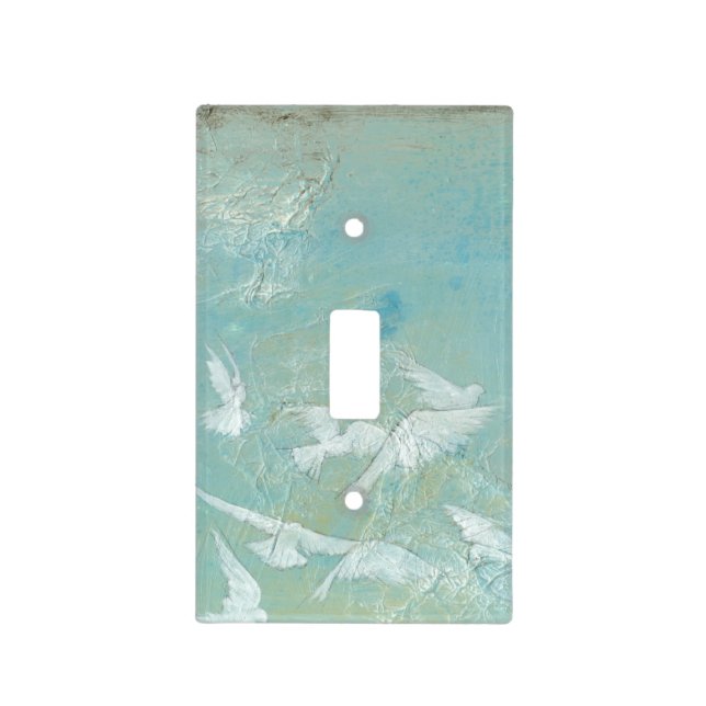 White Birds Flying Through Blue Sky Light Switch Cover (Front)