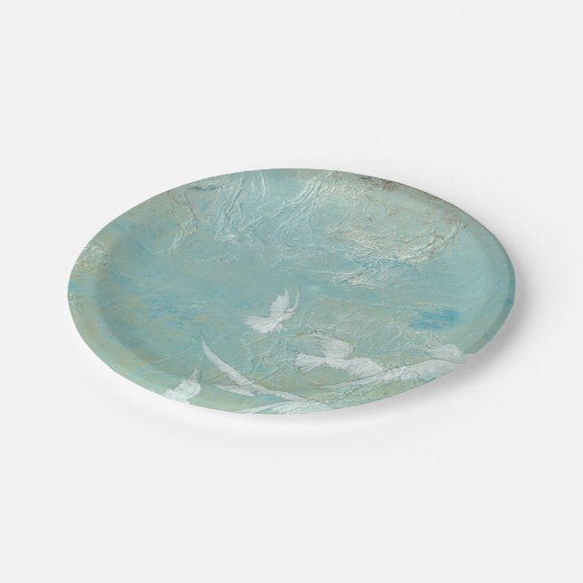 White Birds Flying Through Blue Sky Paper Plates (Angled)
