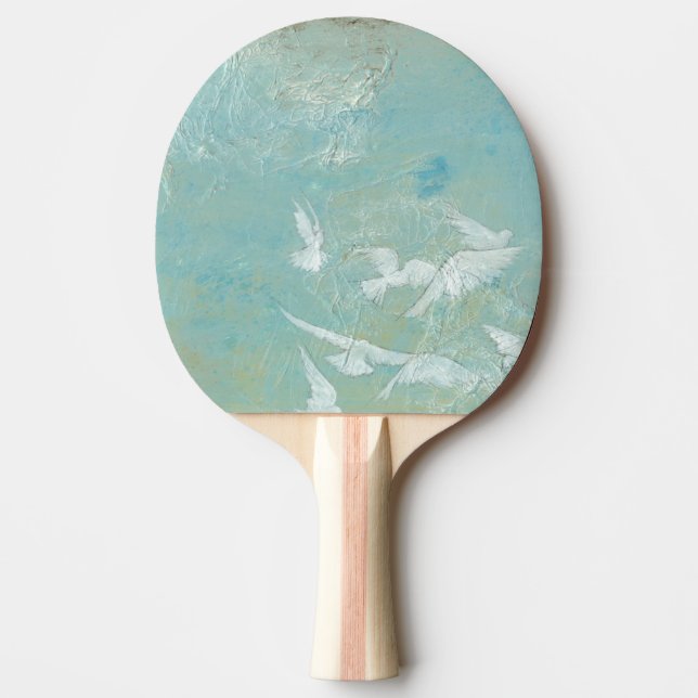 White Birds Flying Through Blue Sky Ping Pong Paddle (Front)