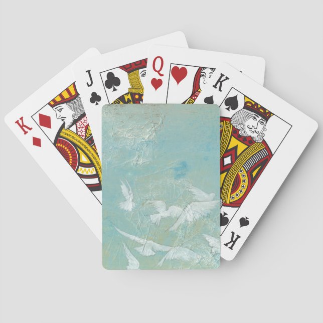 White Birds Flying Through Blue Sky Poker Cards (Back)