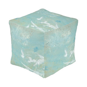 White Birds Flying Through Blue Sky Pouf