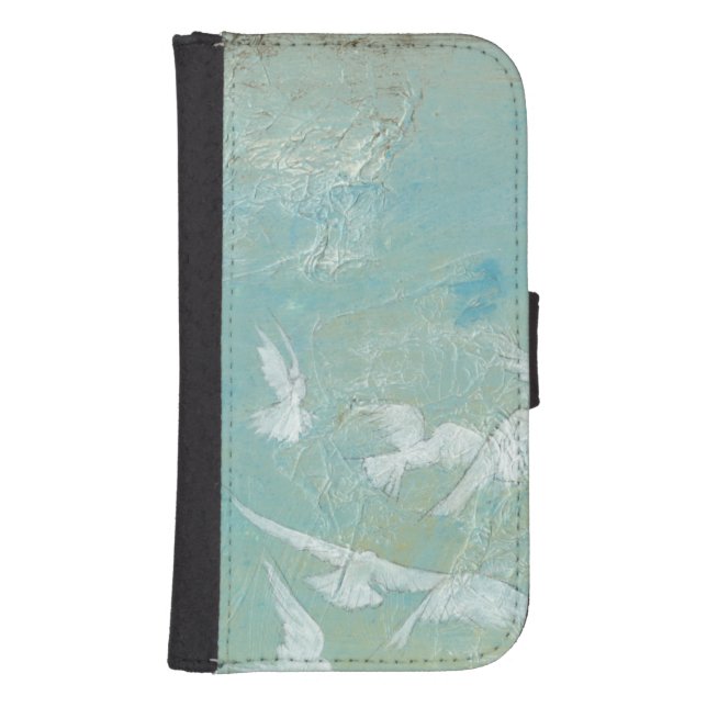 White Birds Flying Through Blue Sky Samsung Galaxy Wallet Case (Front)