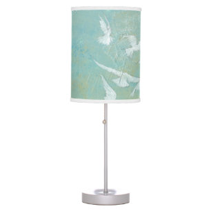 White Birds Flying Through Blue Sky Table Lamp