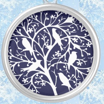 White Birds In Snowy Tree Silver Plated Necklace by Cardgallery at Zazzle
