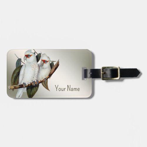 White Birds Long_billed Cockatoo Name Green Leaves Luggage Tag