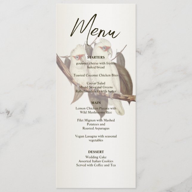 White Birds Wedding Menu (Front)