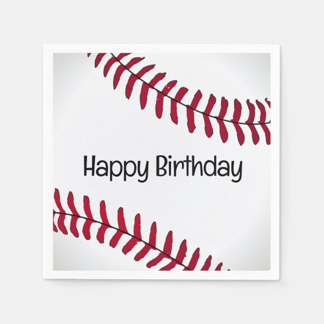 White Birthday Baseball  Napkins (Front)