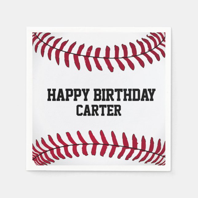 White Birthday Baseball with Name Napkins (Front)