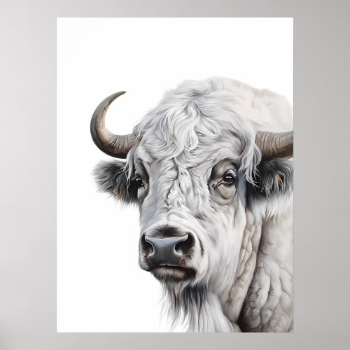 White Bison Buffalo Watercolor Art  Poster
