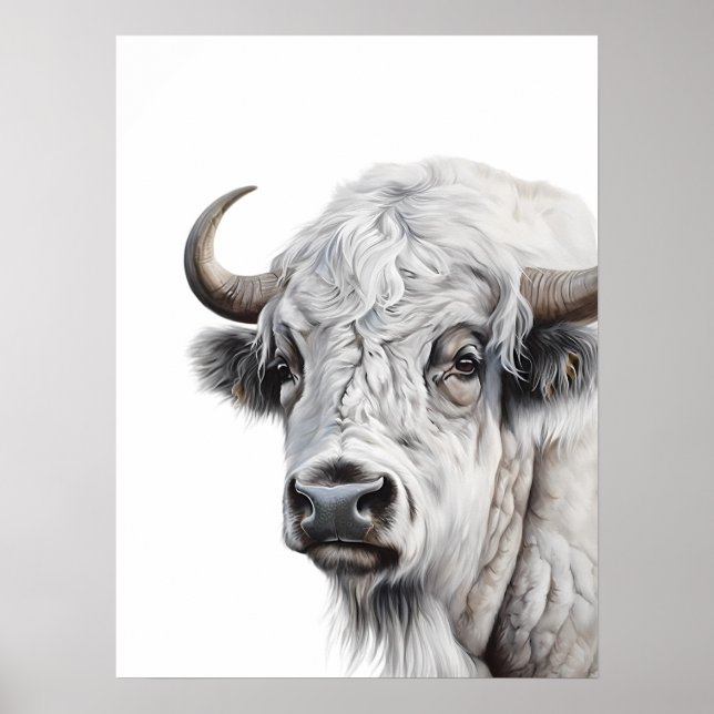 White Bison Buffalo Watercolor Art  Poster (Front)