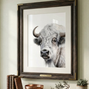 White Bison Buffalo Watercolor Art Poster