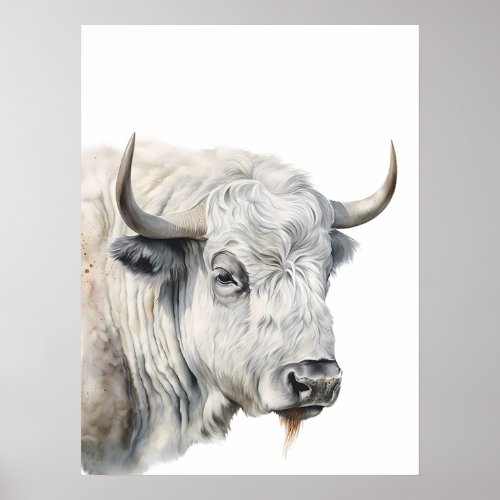 White Bison Buffalo Watercolor Art  Poster